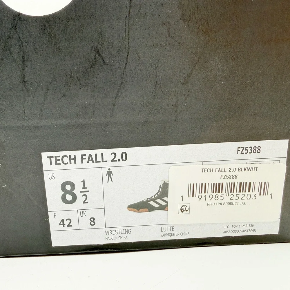 Adidas Tech Fall 2.0 Wrestling Shoes Size‎ 8.5 Mens Black/White/Gum FZ5388, NEW
